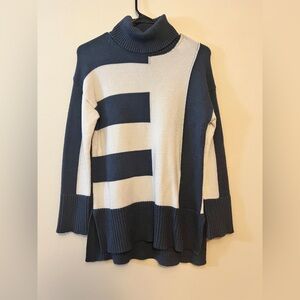 Elegant Navy and Cream Turtleneck Sweater